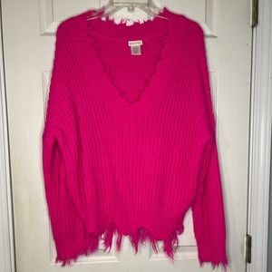 Boutique Oversized Distressed Hot Pink Sweater